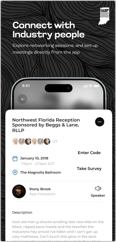 IASP Event App Design — Conference Agenda & Networking Mobile UI — 02